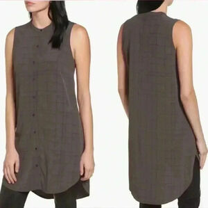 Eileen Fisher Tencel Blend Tunic Button Up Shirt Grey Size Small Petite Women's
